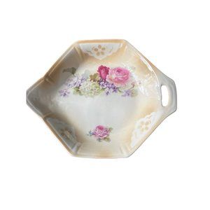 P. S. Schirnding A. G. Bavaria Germany Yellow Luster Dish Rose Flowers Handle